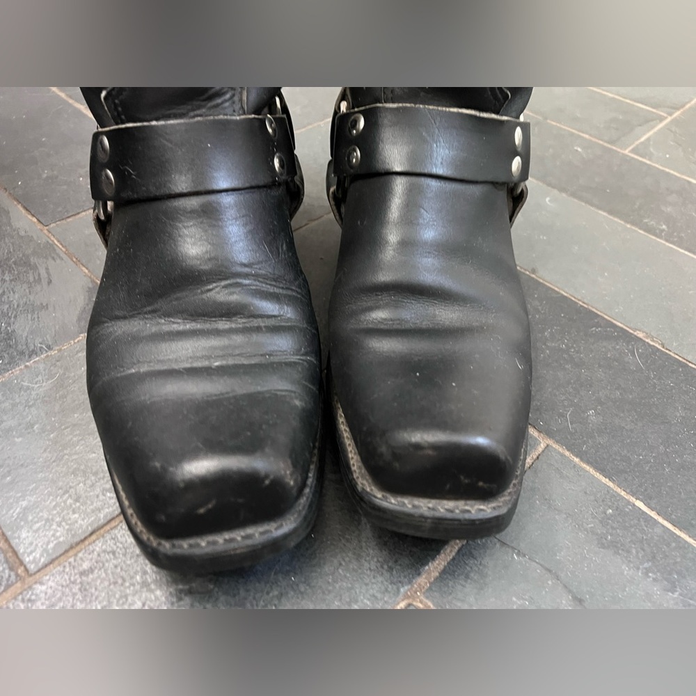 Black leather biker motorcycle harness boots by rev gear - Picture 2 of 6